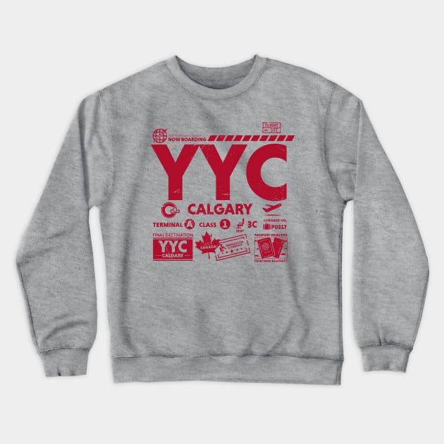 Vintage Calgary YYC Airport Code Travel Day Retro Travel Tag Canada Alt Crewneck Sweatshirt by Now Boarding